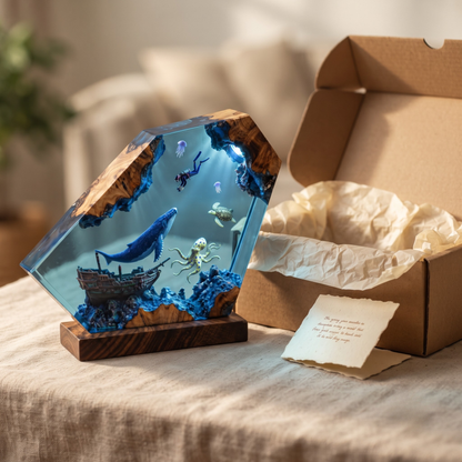 Deep Ocean Adventure Resin Lamp – Handmade Whale Night Light & Coastal Decor