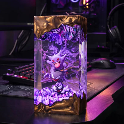 Gengar Resin Lamp - Handmade Epoxy Wood Night Light - Gengar Spooky Gamer