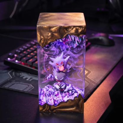 Gengar Resin Lamp - Handmade Epoxy Wood Night Light - Gengar Spooky Gamer