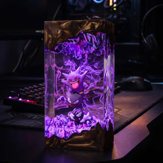 Gengar Resin Lamp - Handmade Epoxy Wood Night Light - Gengar Spooky Gamer