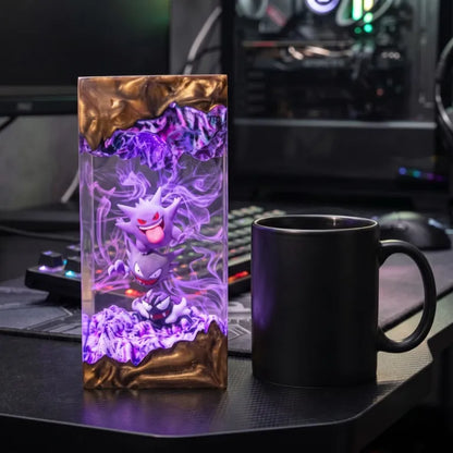 Gengar Resin Lamp - Handmade Epoxy Wood Night Light - Gengar Spooky Gamer