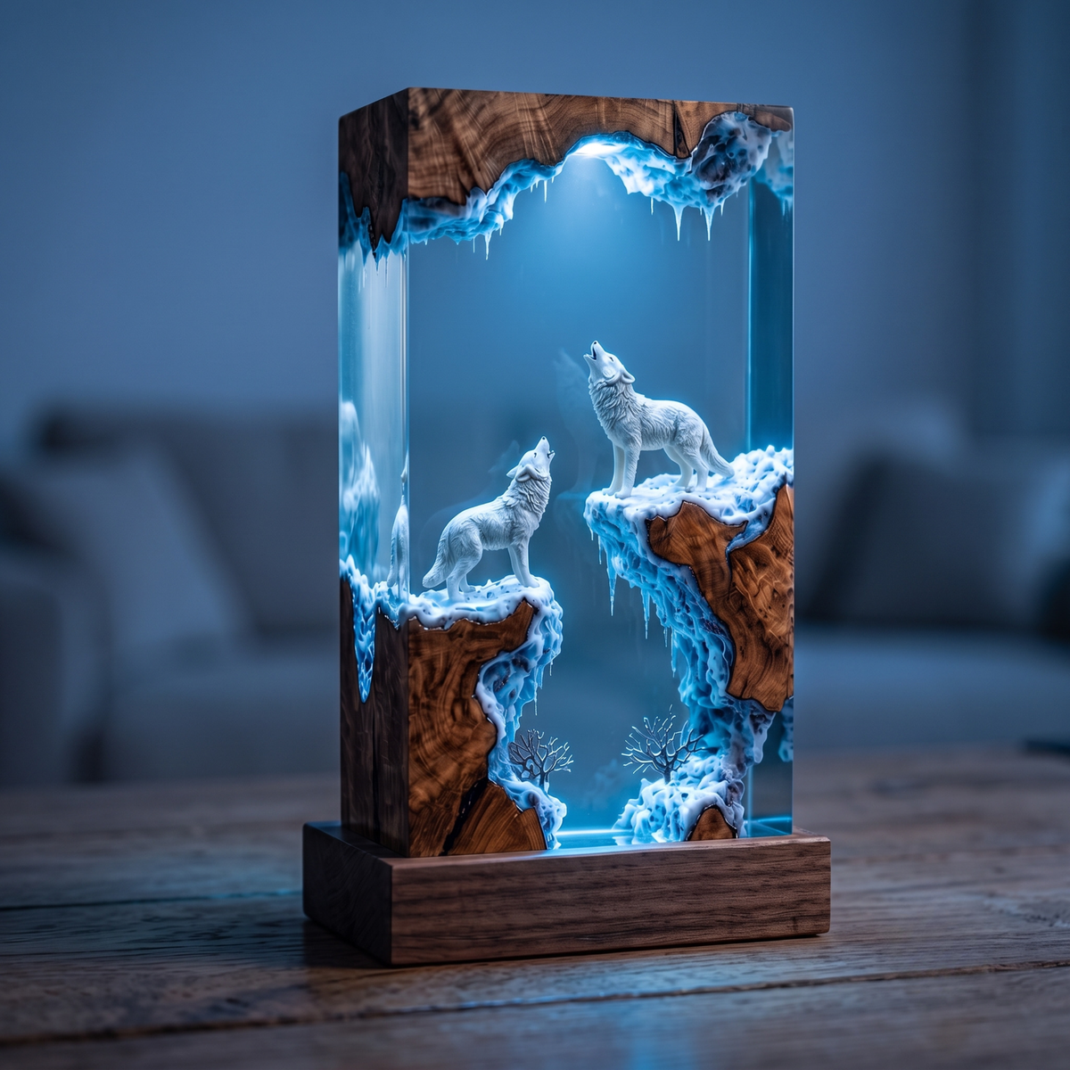 Handmade Wolf Resin Lamp - Forest Night Light for Bedroom