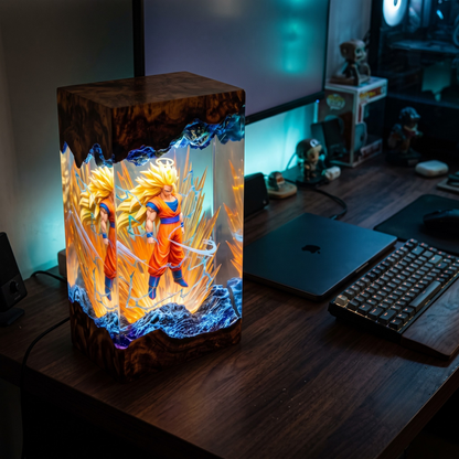 Golden Warrior Energy Transformation Resin Lamp - Fantasy Anime Fighter Night Light