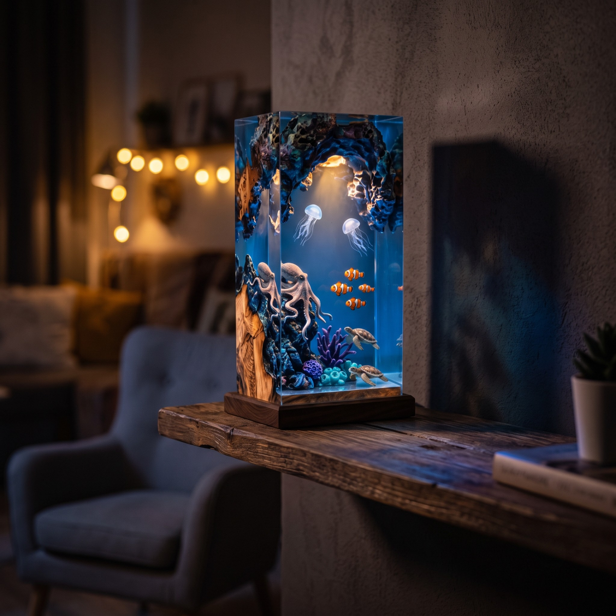 Octopus & Jellyfish Epoxy Resin Night Light