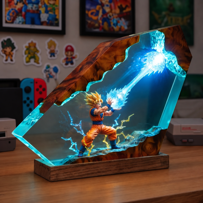 Super Saiyan Anime Resin Lamp – Handmade Kamehameha LED Night Light