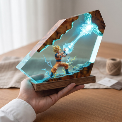 Super Saiyan Anime Resin Lamp – Handmade Kamehameha LED Night Light