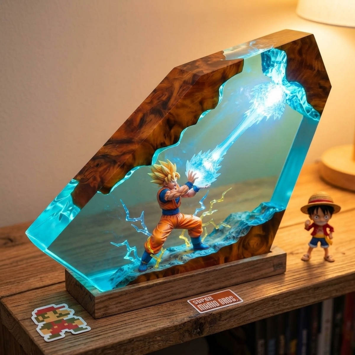 Super Saiyan Anime Resin Lamp – Handmade Kamehameha LED Night Light