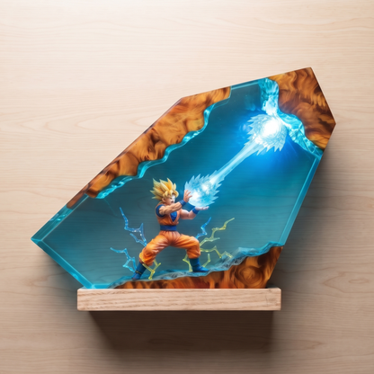 Super Saiyan Anime Resin Lamp – Handmade Kamehameha LED Night Light