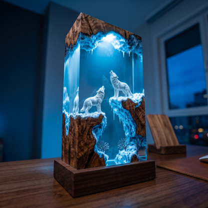 Handmade Wolf Resin Lamp - Forest Night Light for Bedroom