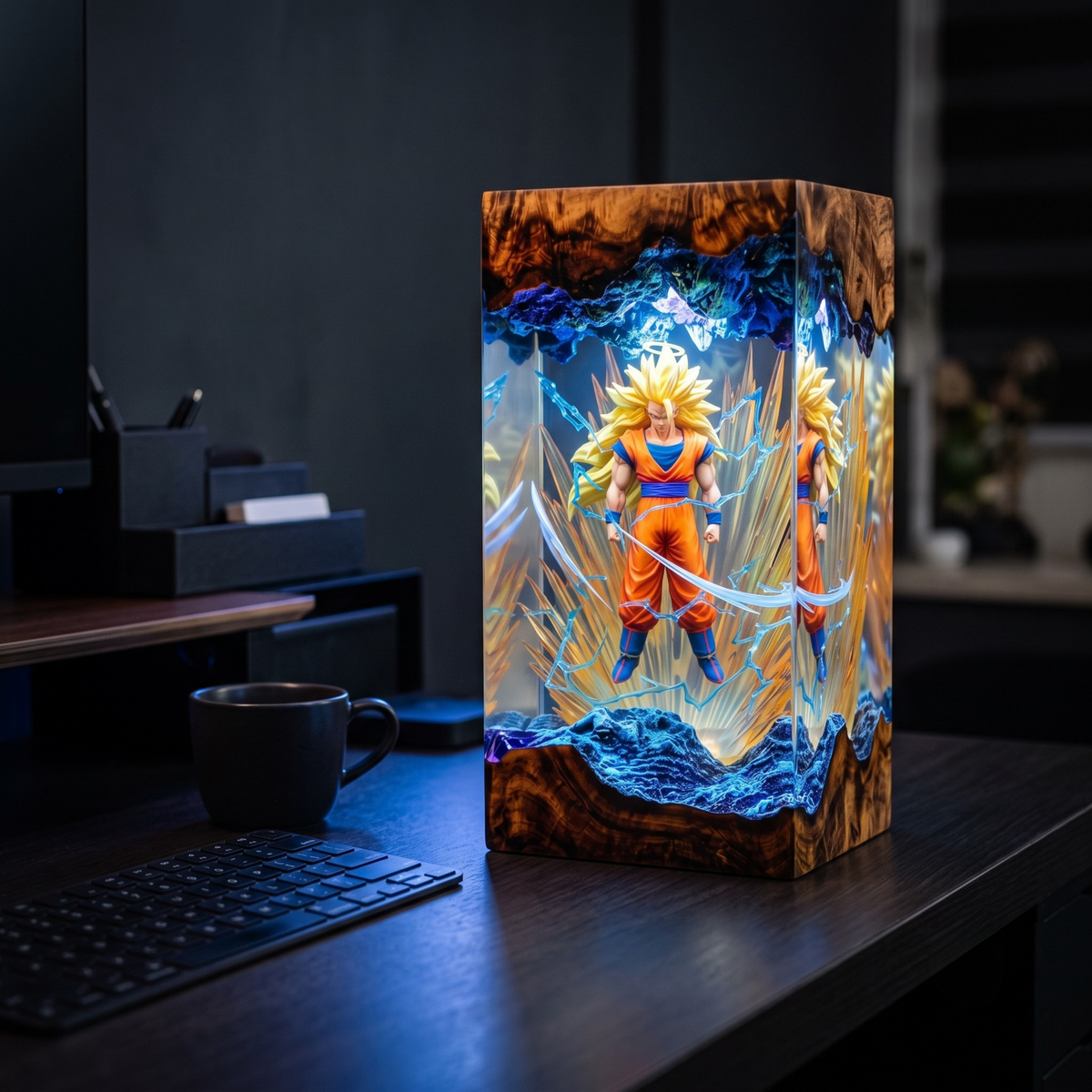 Golden Warrior Energy Transformation Resin Lamp - Fantasy Anime Fighter Night Light