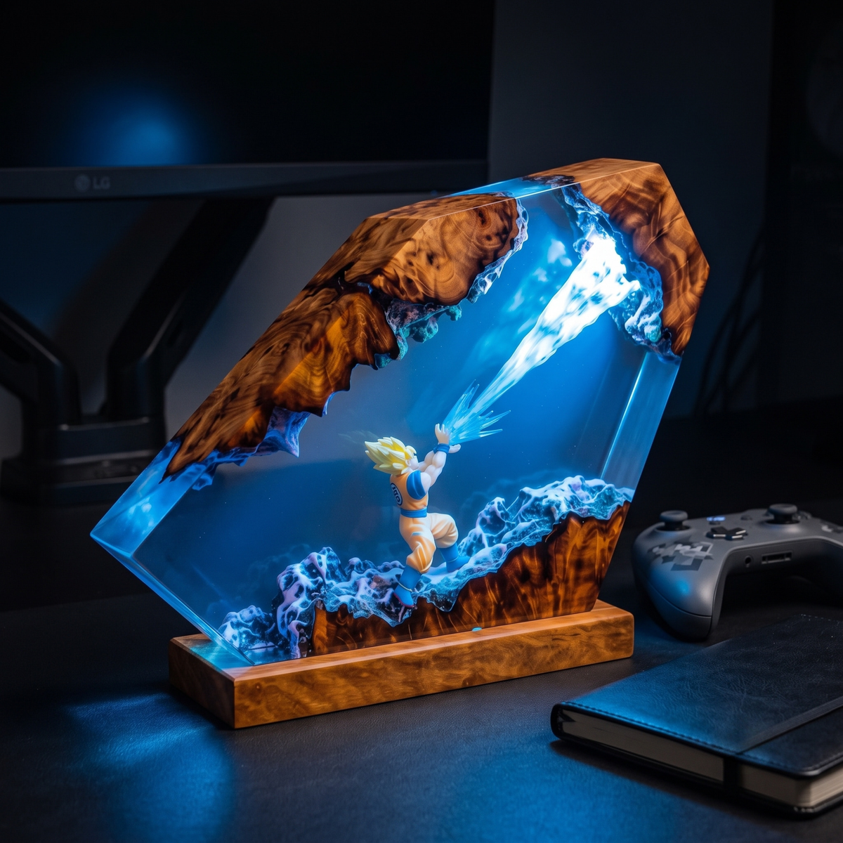 Anime Warrior Resin Lamp – Super Saiyan Energy Blast Epoxy Light