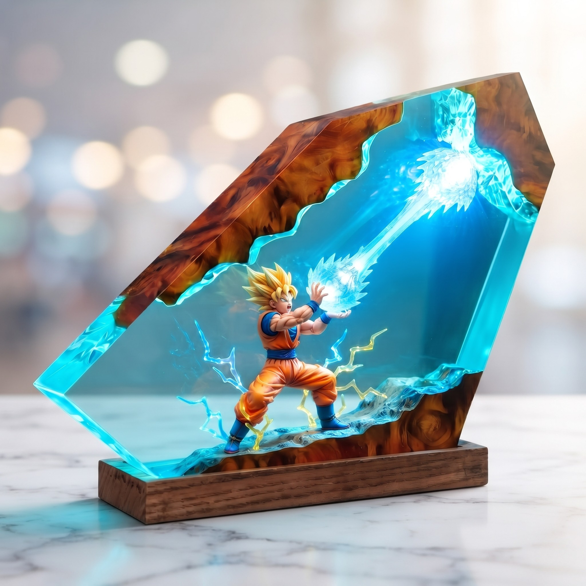 Super Saiyan Anime Resin Lamp – Handmade Kamehameha LED Night Light
