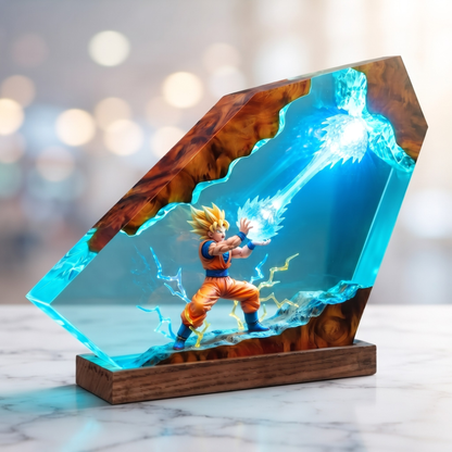Super Saiyan Anime Resin Lamp – Handmade Kamehameha LED Night Light