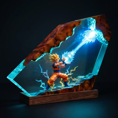 Super Saiyan Anime Resin Lamp – Handmade Kamehameha LED Night Light