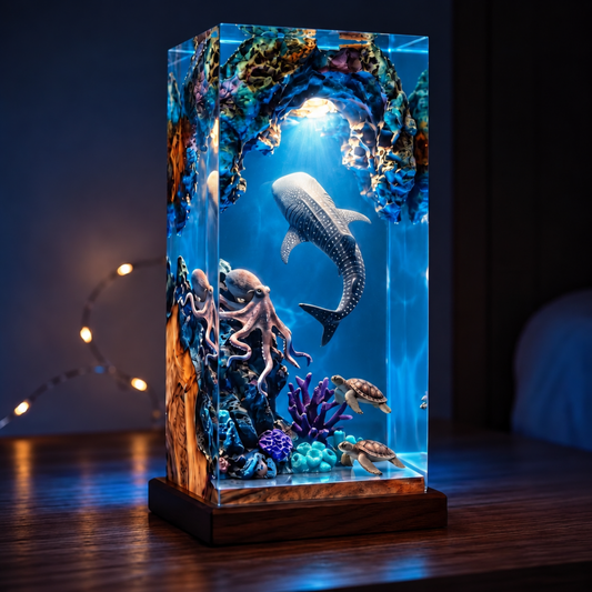 Whale Shark and Octopus Ocean Resin Lamp