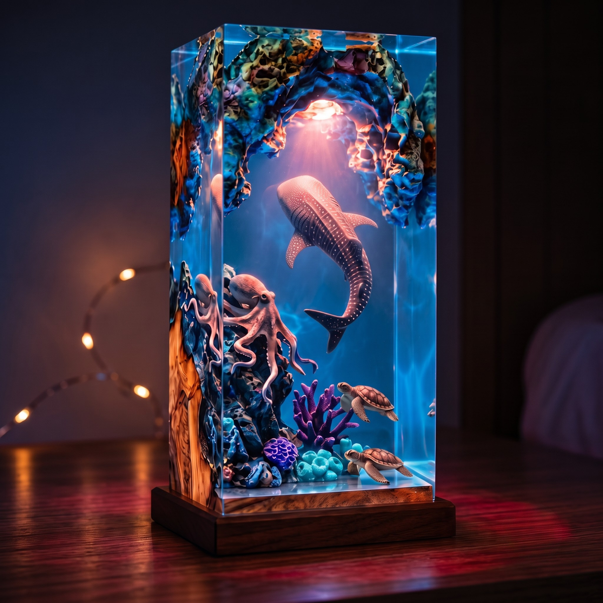Whale Shark and Octopus Ocean Resin Lamp