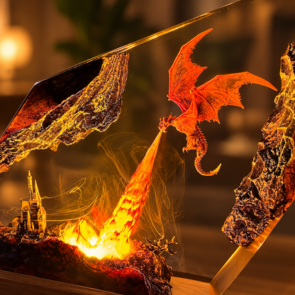 Fire Dragon Resin Lamp – Handmade Fantasy Castle LED Light