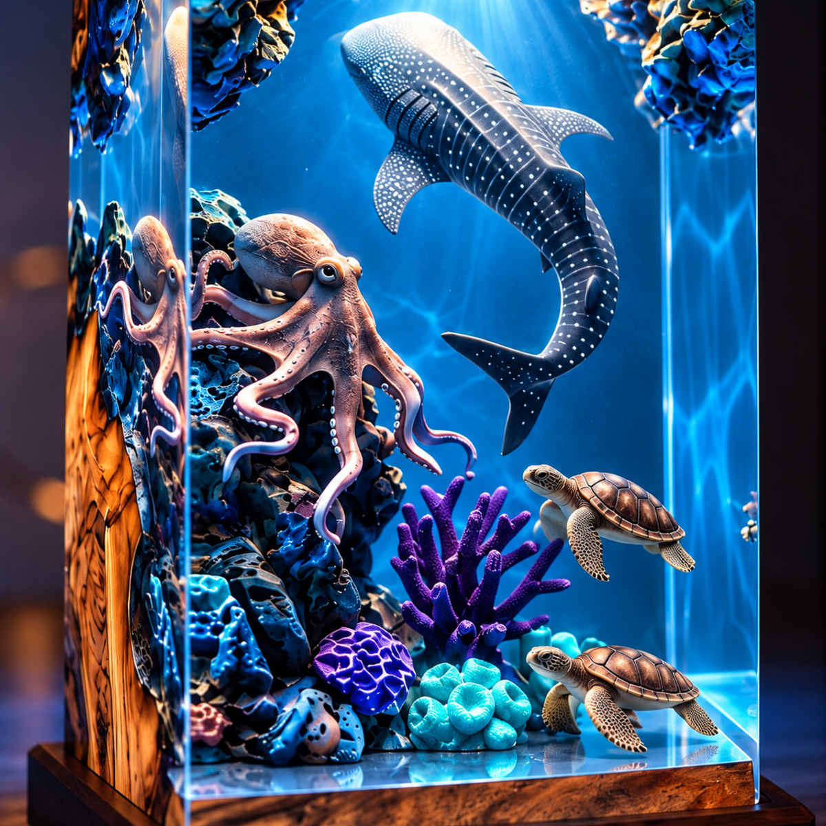 Whale Shark and Octopus Ocean Resin Lamp