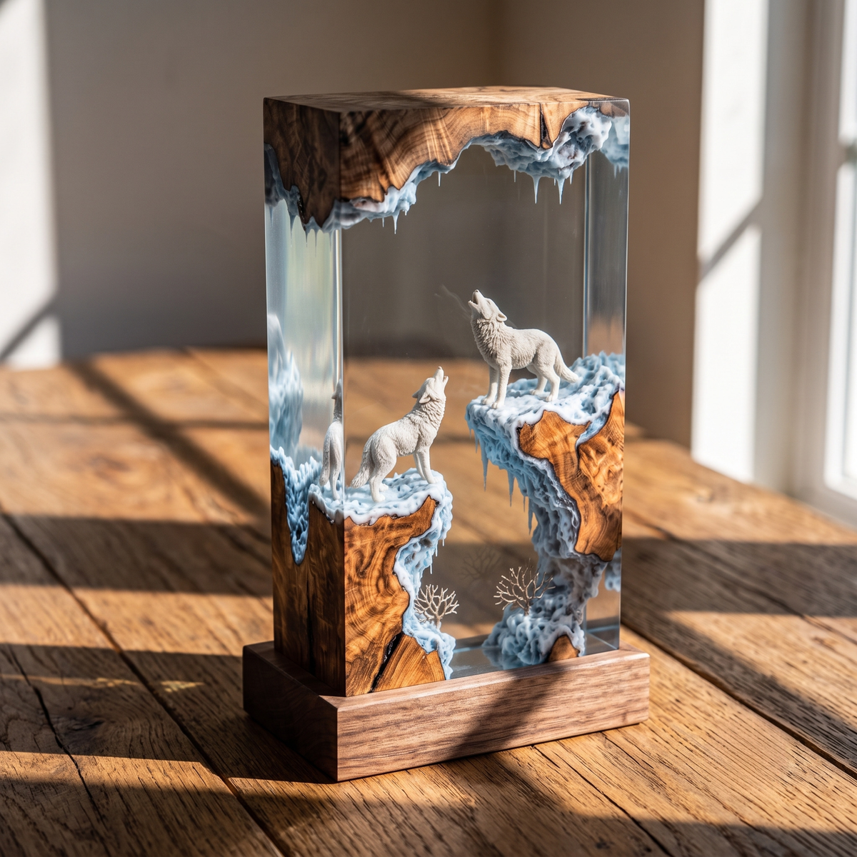 Handmade Wolf Resin Lamp - Forest Night Light for Bedroom