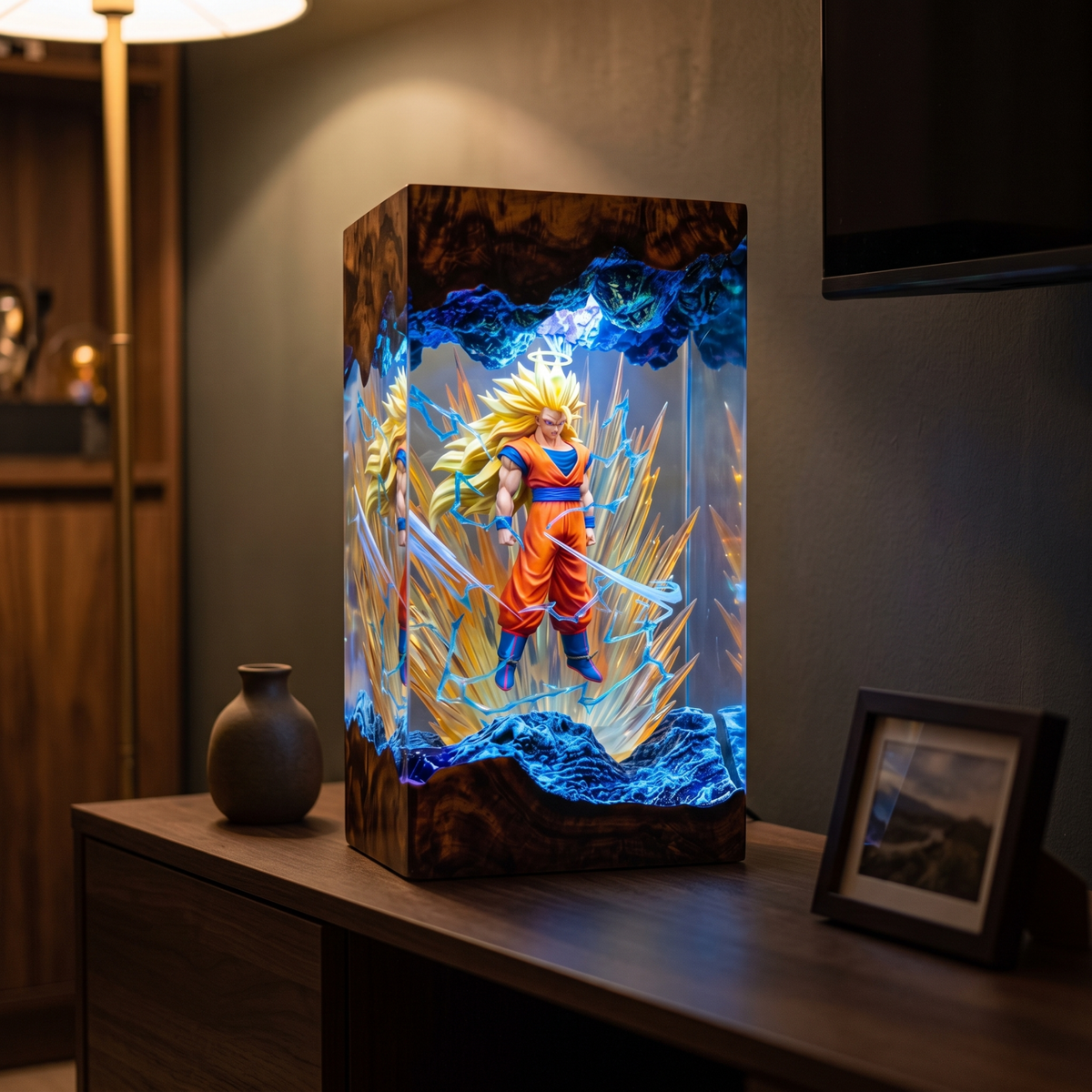 Golden Warrior Energy Transformation Resin Lamp - Fantasy Anime Fighter Night Light