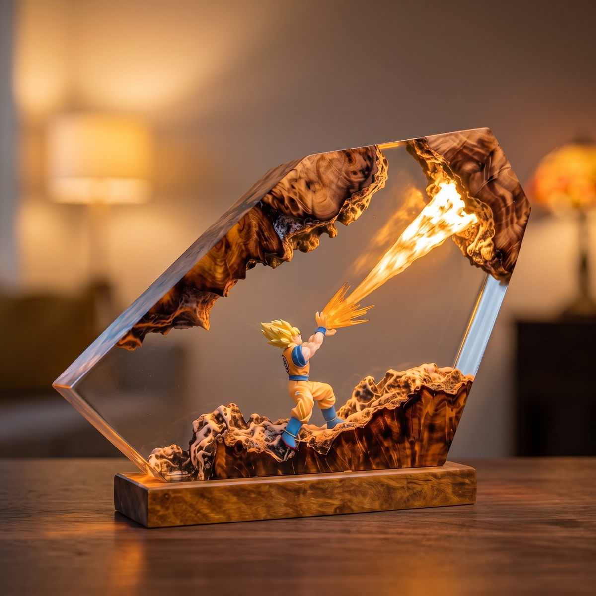 Anime Warrior Resin Lamp – Super Saiyan Energy Blast Epoxy Light