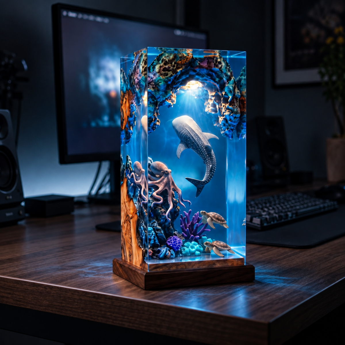 Whale Shark and Octopus Ocean Resin Lamp
