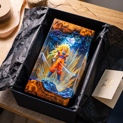 Golden Warrior Energy Transformation Resin Lamp - Fantasy Anime Fighter Night Light