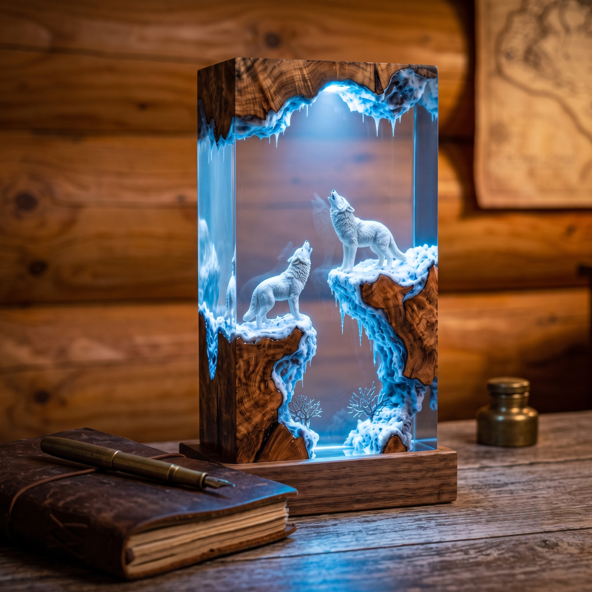 Handmade Wolf Resin Lamp - Forest Night Light for Bedroom