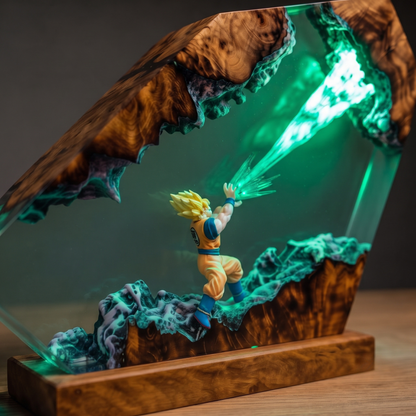Anime Warrior Resin Lamp – Super Saiyan Energy Blast Epoxy Light