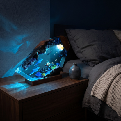 Ocean Resin Lamp with Dolphins, Sea Turtle and Scuba Divers
