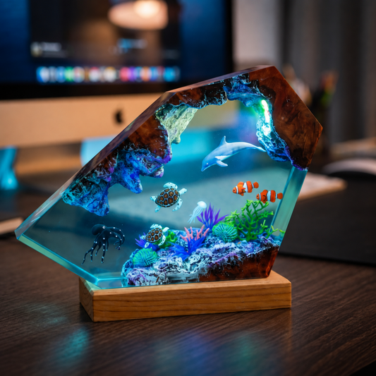 Ocean Resin Lamp Dolphin, Sea Turtle and Octopus