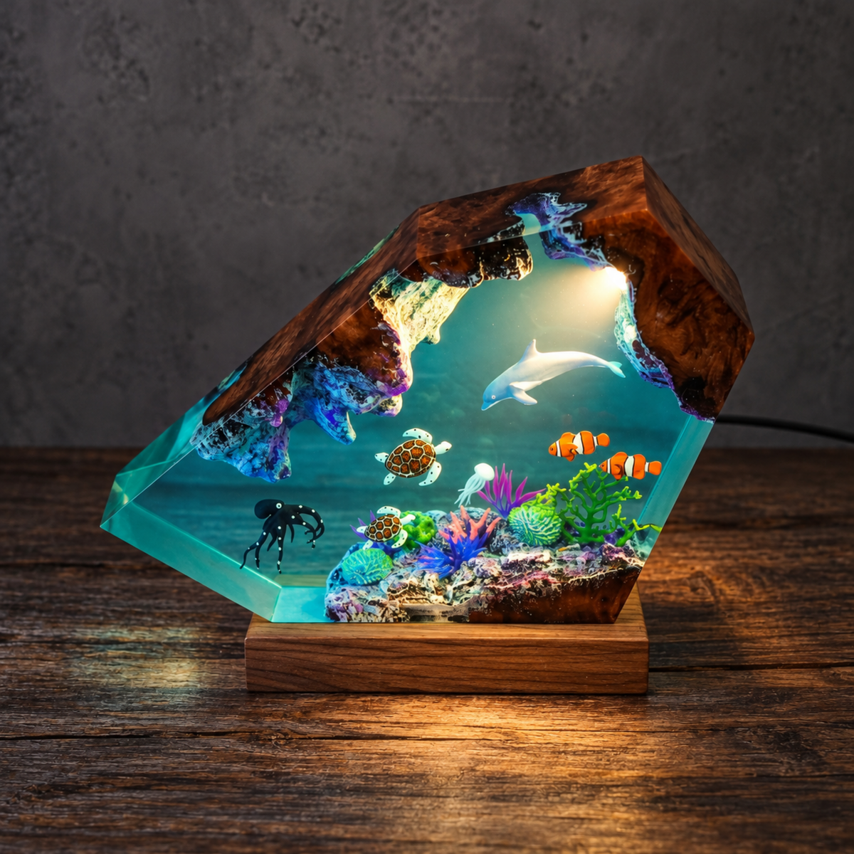 Ocean Resin Lamp Dolphin, Sea Turtle and Octopus