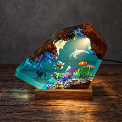 Ocean Resin Lamp Dolphin, Sea Turtle and Octopus