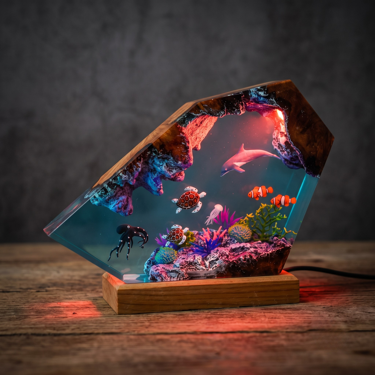 Ocean Resin Lamp Dolphin, Sea Turtle and Octopus