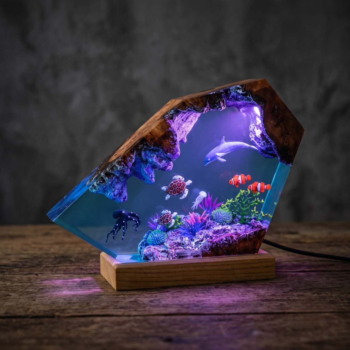 Ocean Resin Lamp Dolphin, Sea Turtle and Octopus