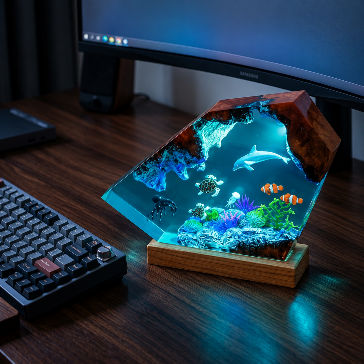 Ocean Resin Lamp Dolphin, Sea Turtle and Octopus