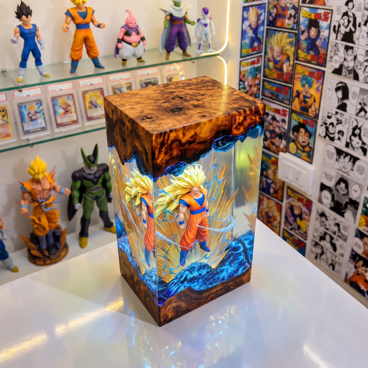 Golden Warrior Energy Transformation Resin Lamp - Fantasy Anime Fighter Night Light