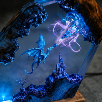 Arcane Blue Dragon Resin Lamp, Color-Changing LED Fantasy Night Light