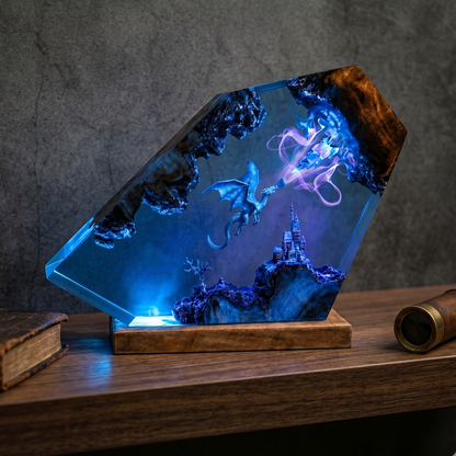 Arcane Blue Dragon Resin Lamp, Color-Changing LED Fantasy Night Light