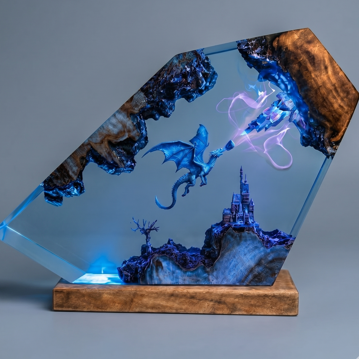 Arcane Blue Dragon Resin Lamp, Color-Changing LED Fantasy Night Light