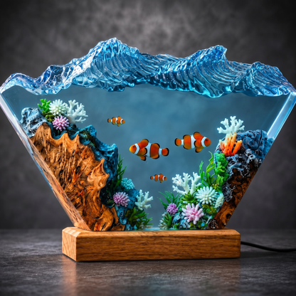 Clownfish Wave Resin Lamp - Marine Life Gift for Ocean Lovers