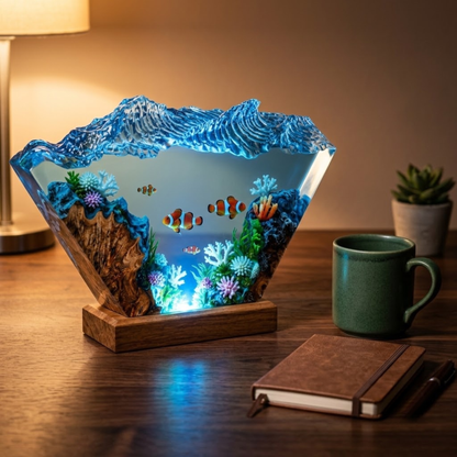 Clownfish Wave Resin Lamp - Marine Life Gift for Ocean Lovers