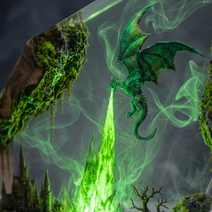 Emerald Dragon Resin Lamp with Color-Changing LED, Green Night Light