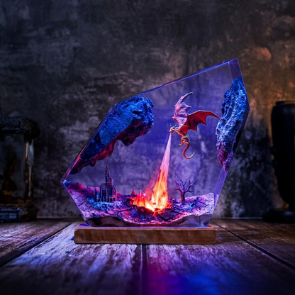 Dragon Resin Lamp, Fire Breathing Dragon Night Light, Fantasy Gaming Room Decor, Handmade Table Lamp, Unique Gift for Him