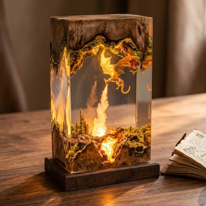 Fire Dragon Resin Lamp – Handmade Fantasy Castle Night Light & Gaming Room Decor