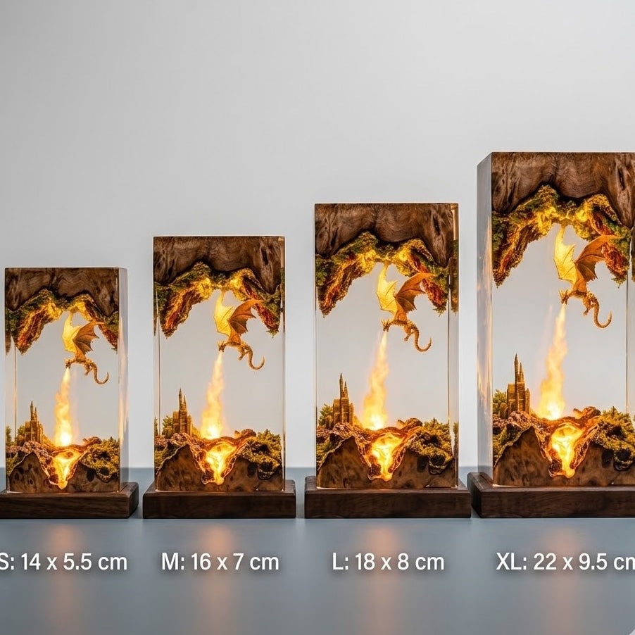 Fire Dragon Resin Lamp – Handmade Fantasy Castle Night Light & Gaming Room Decor