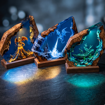 Ice Dragon Kingdom Resin Lamp – Handmade Fantasy Night Light & Gaming Room Decor