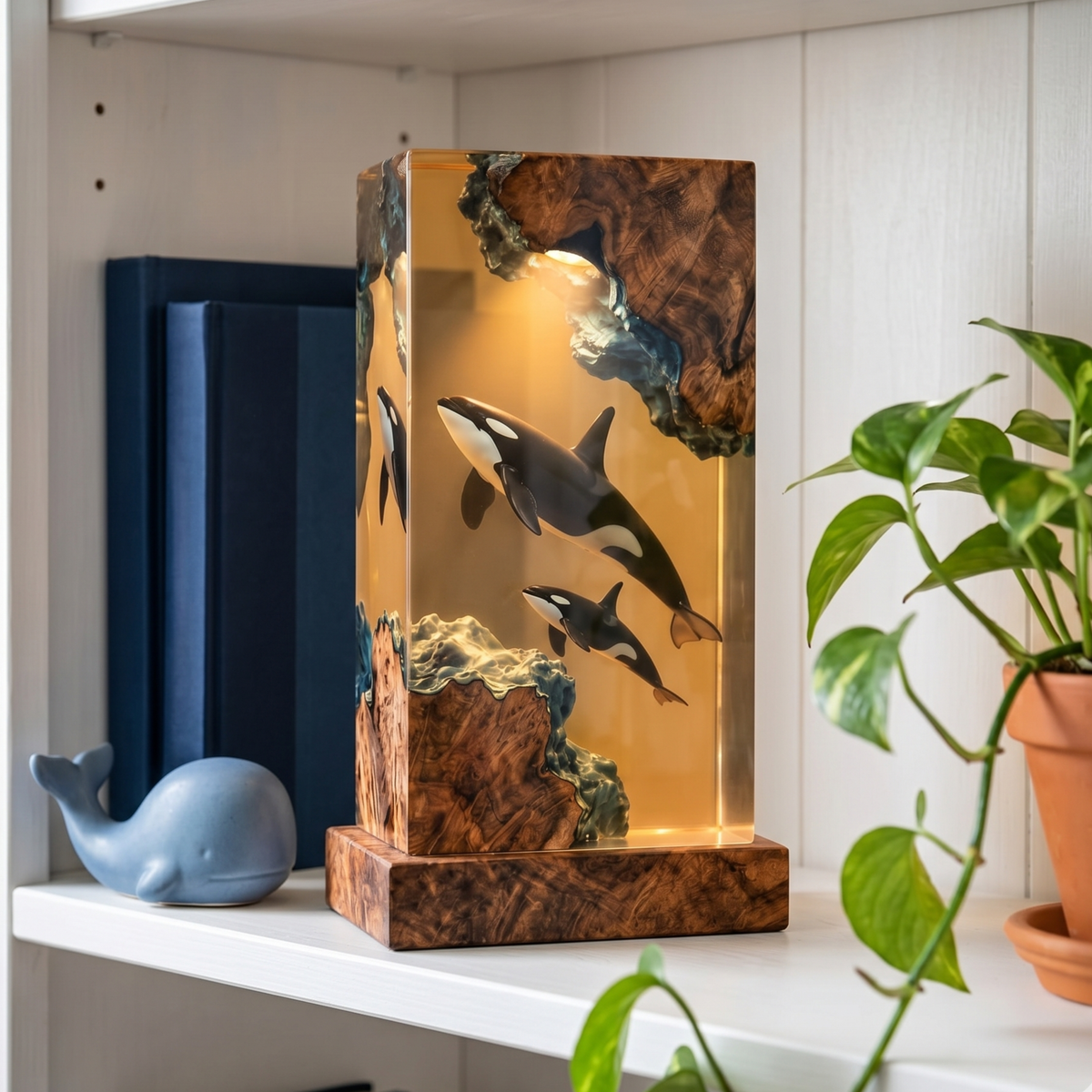 Killer Whale Resin Lamp - Orca Family Night Light