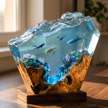Diver and Sea Turtle Epoxy Night Light - Unique Gift for Him