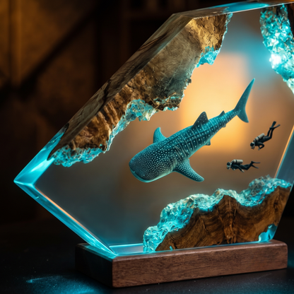 Whale Shark Resin Lamp - Handmade Epoxy Ocean Light with LED Glow